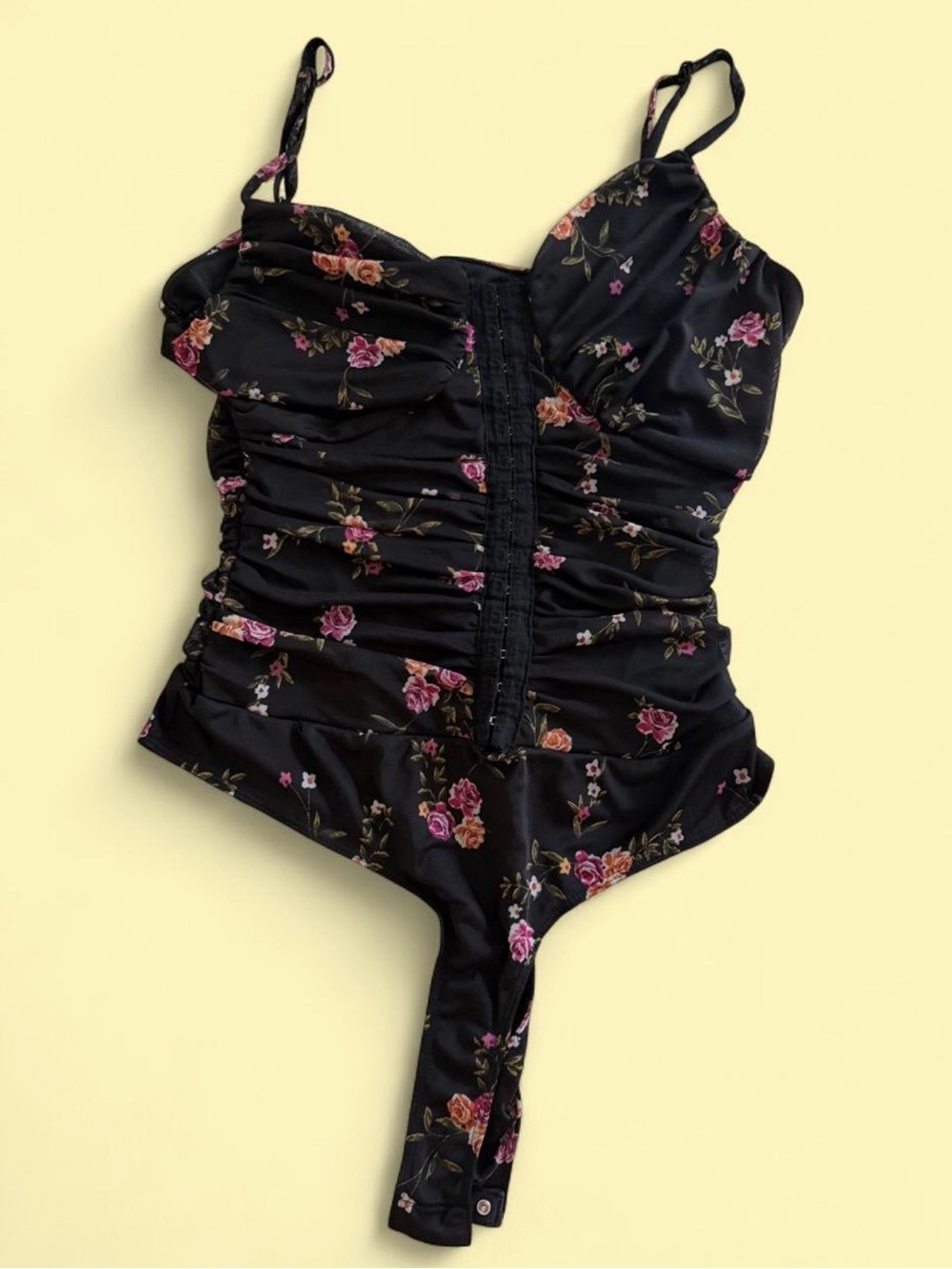 meraki Black Floral-Trim Adjustable Strap Top